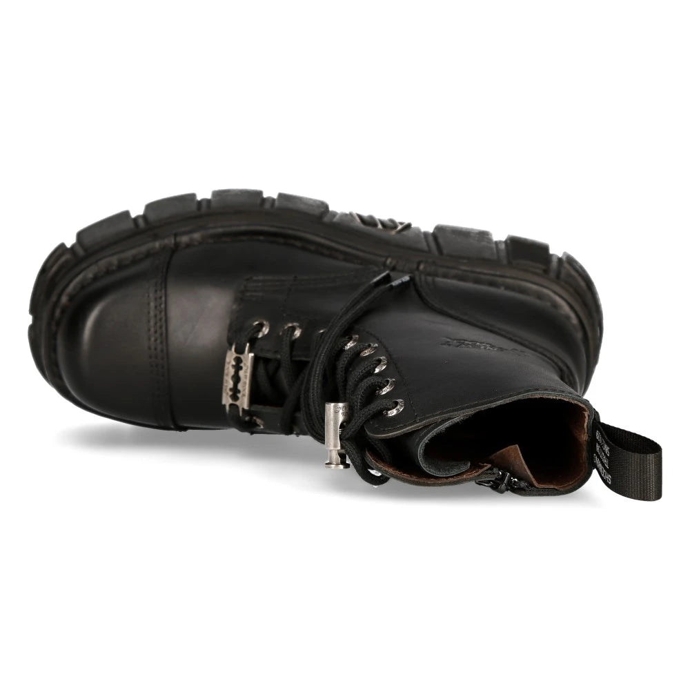NEW ROCK M-NEWMILI083-S21 TOWER COMBAT BOOTS Black Leather Platform Biker Shoes-TruClothing