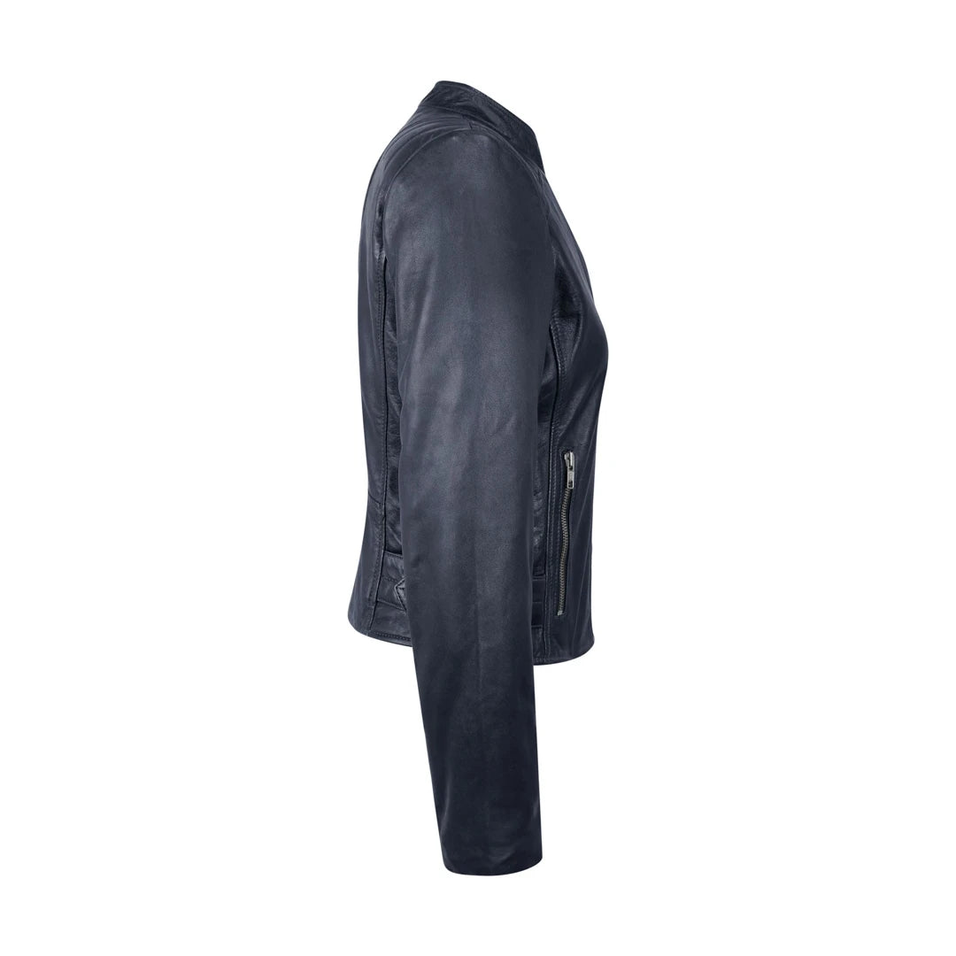 Womens Leather Jacket with Nehru Collar-TruClothing