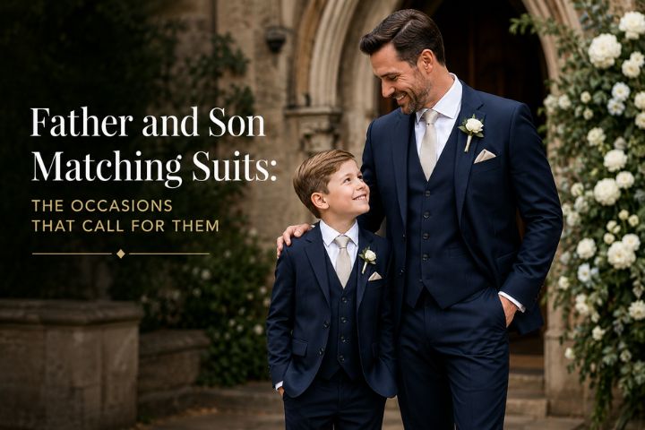 father and son wearing matching suits