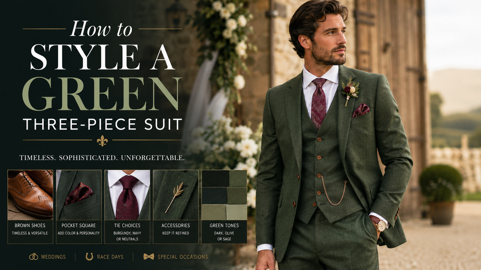 how to style a green three piece suit