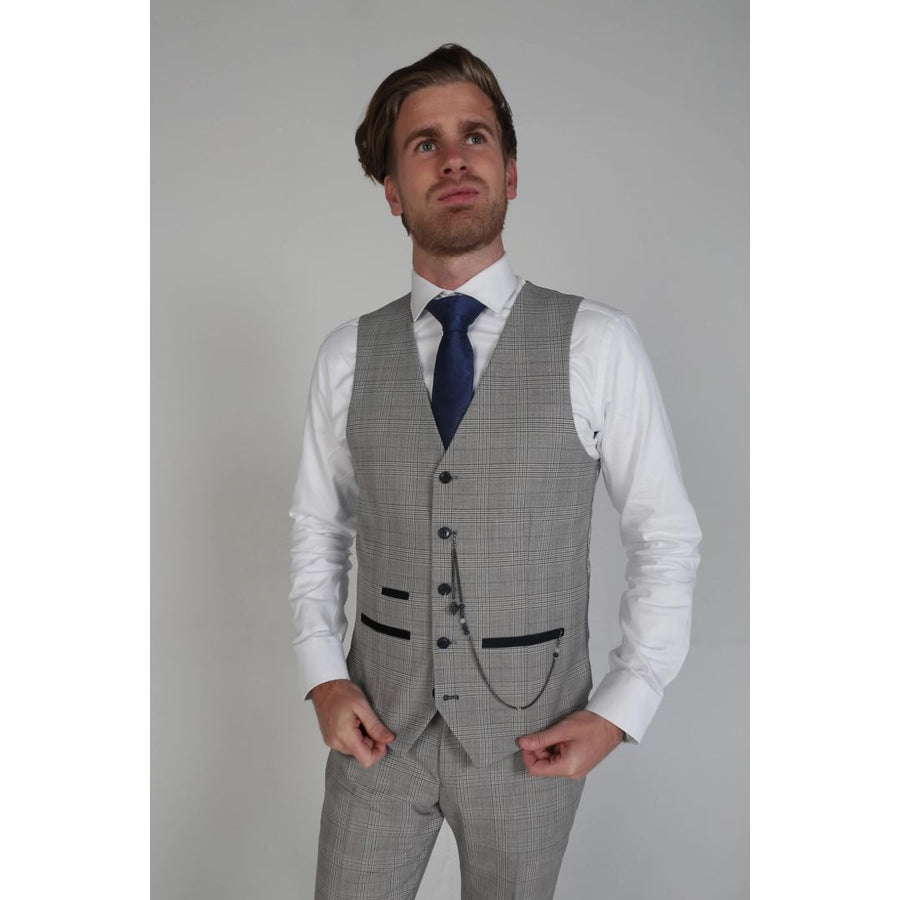 Hugo - Men's Check Grey Waistcoat-TruClothing