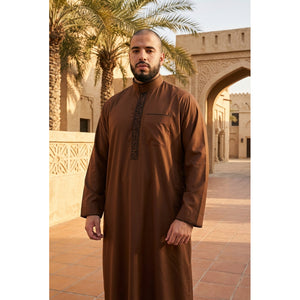 Men's Thobe Jubba Nehru Islamic Clothing Muslim Cotton Kaftan Embroidery Eid Robe-TruClothing