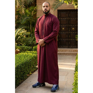 Men's Thobe Jubba Nehru Islamic Clothing Muslim Cotton Kaftan Embroidery Eid Robe-TruClothing