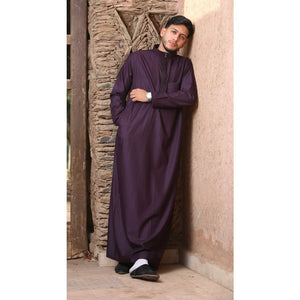 103 - Men's Purple Nehru Stand Collar Embroidery Thobe - Thobez - 2