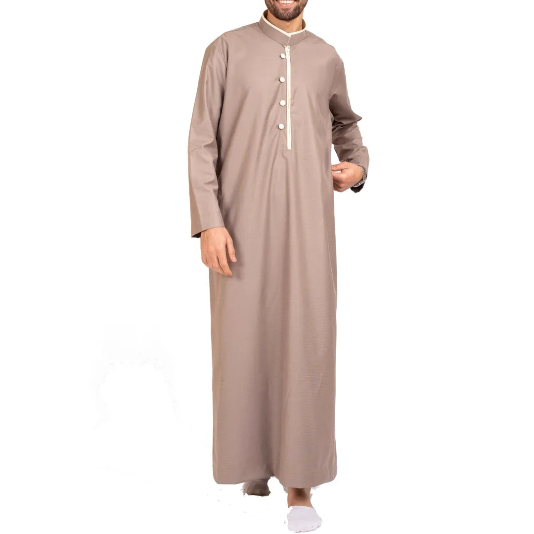 112 - Men's Stand Collar Thobe Islamic Clothing - Beige - Thobez - 1