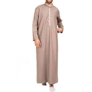 112 - Men's Stand Collar Thobe Islamic Clothing - Beige - Thobez - 1