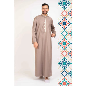 112 - Men's Stand Collar Thobe Islamic Clothing - Beige - Thobez - 2