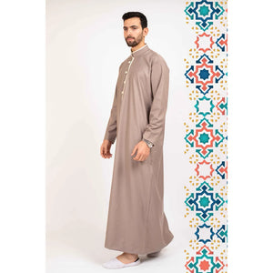 112 - Men's Stand Collar Thobe Islamic Clothing - Beige - Thobez - 3