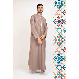 112 - Men's Stand Collar Thobe Islamic Clothing - Beige - Thobez - 4