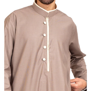 112 - Men's Stand Collar Thobe Islamic Clothing - Beige - Thobez - 5