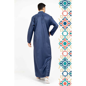 112 - Men's Stand Collar Thobe Islamic Clothing - Blue - Thobez - 11