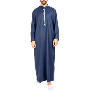 112 - Men's Stand Collar Thobe Islamic Clothing - Blue - Thobez - 7