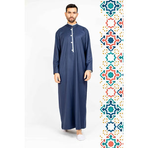 112 - Men's Stand Collar Thobe Islamic Clothing - Blue - Thobez - 8
