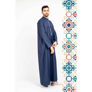 112 - Men's Stand Collar Thobe Islamic Clothing - Blue - Thobez - 9