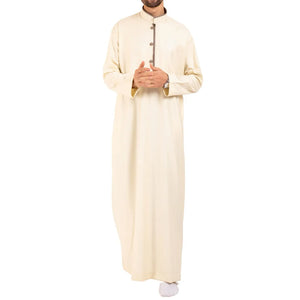 112 - Men's Stand Collar Thobe Islamic Clothing - Cream - Thobez - 12