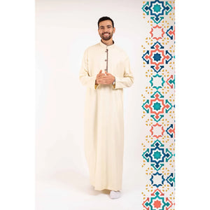112 - Men's Stand Collar Thobe Islamic Clothing - Cream - Thobez - 13