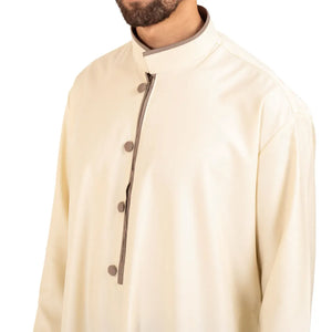 112 - Men's Stand Collar Thobe Islamic Clothing - Cream - Thobez - 15