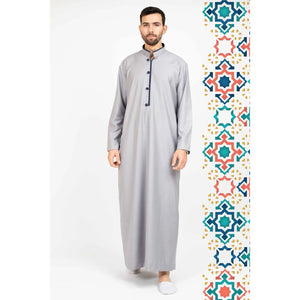 112 - Men's Stand Collar Thobe Islamic Clothing - Grey - Thobez - 18