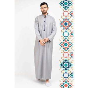 112 - Men's Stand Collar Thobe Islamic Clothing - Grey - Thobez - 19