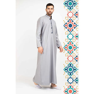 112 - Men's Stand Collar Thobe Islamic Clothing - Grey - Thobez - 20