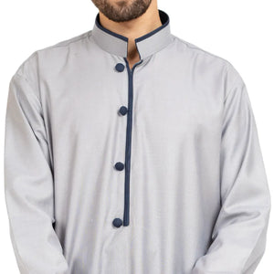 112 - Men's Stand Collar Thobe Islamic Clothing - Grey - Thobez - 21
