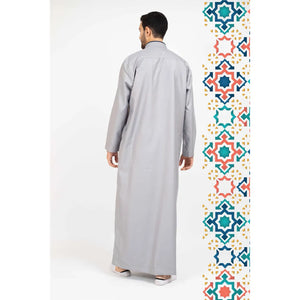 112 - Men's Stand Collar Thobe Islamic Clothing - Grey - Thobez - 22