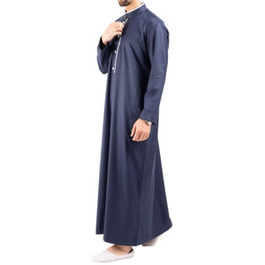 112 - Men's Stand Collar Thobe Islamic Clothing - Navy - Thobez - 23