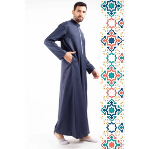 112 - Men's Stand Collar Thobe Islamic Clothing - Navy - Thobez - 25