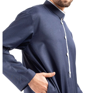 112 - Men's Stand Collar Thobe Islamic Clothing - Navy - Thobez - 26