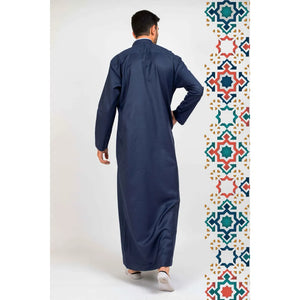 112 - Men's Stand Collar Thobe Islamic Clothing - Navy - Thobez - 27