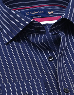 Men's Navy & White Striped Formal Shirt - Brian Oak - 2
