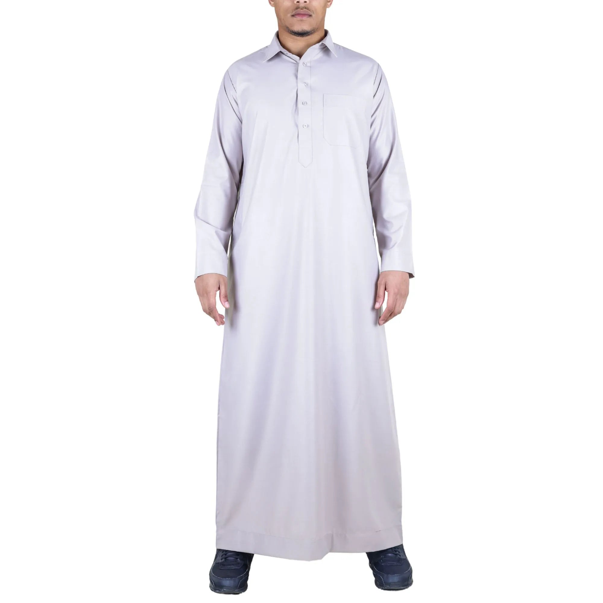Jubba Thobe da Uomo con Colletto Rovesciato Vestito Caftano Musulmano Islamico Arabo