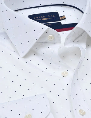 Men's Navy Dotted White Dress Shirt - Brian Oak - 2