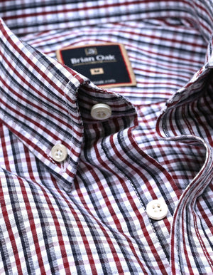 Chemise à carreaux décontractée pour homme - Coton bordeaux foncé - Brian Oak - 3