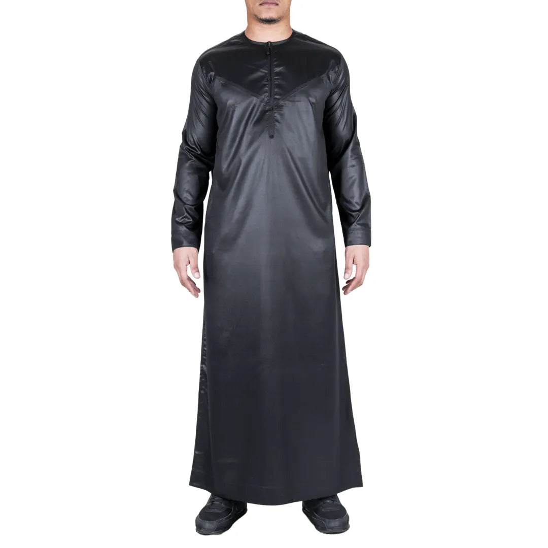Abbigliamento Islamico Thobe Jubba da Uomo Abito in Raso Musulmano Caftano Emirati Omani