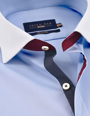 Men's Powder Blue Formal Shirt with White Collar & Cuffs - Brian Oak - 3