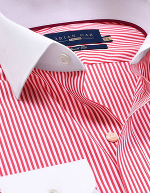Men's Red Striped Shirt with Contrast Collar | Stylish Cotton Casual Wear - Brian Oak - 3
