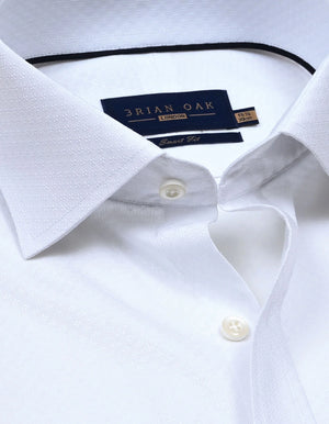 Men's Self Textured White Smart Fit Dress Shirt - Brian Oak - 4