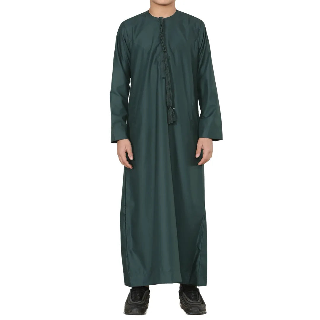 Thobe Emirati Omani Jubba da Ragazzo Abbigliamento Islamico Caftano Musulmano Eid Robe Nappine