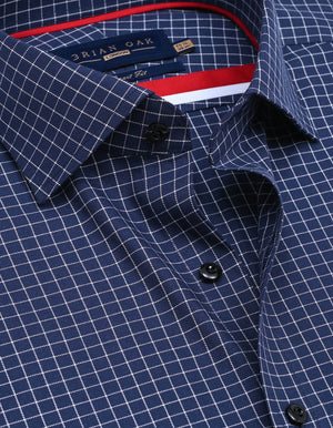 Men's Navy Formal Blend Checkered Shirt - Brian Oak - 3