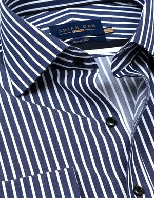 Marineblau gestreiftes Baumwollhemd Herren - Brian Oak - 3