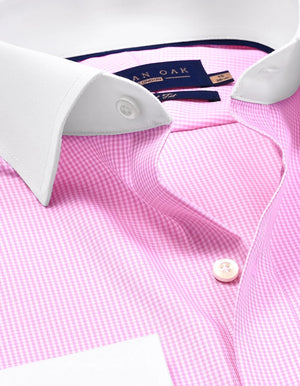 Chemise à carreaux col et poignets contrastés rose homme - Brian Oak - 3