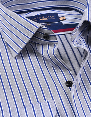 Herren Hemd royalblau gestreift grau Baumwolle für Männer - Brian Oak - 3