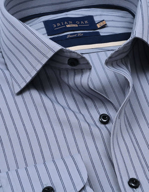 Herren Hemd Grau mit Marineblau Streifen Baumwolle - Brian Oak - 3