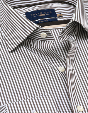 Men's Brown & White Striped Formal Shirt - Brian Oak - 2