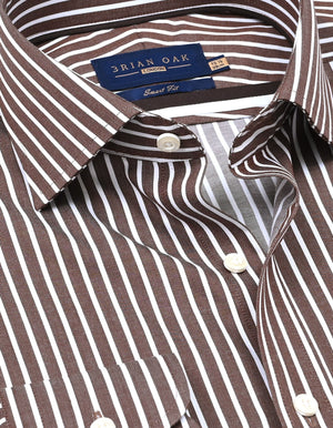 Chemise marron rayée ajustée homme coton - Brian Oak - 4