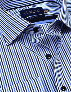 Men's Royal Blue and Navy Striped Formal Shirt - Brian Oak - 2