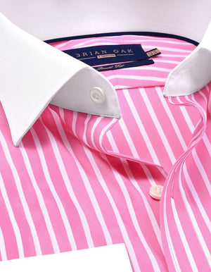 Herren Hemd Flamingo Pink gestreift Kontrastkragen Baumwolle - Brian Oak - 3