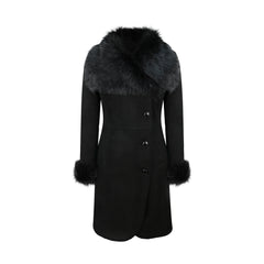 Ladies Real Sheepskin Jacket Suede Button Slim Fit 3/4 Long Trench Coat Designer