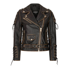 Women's Cross Zip Brando Biker Leather Jacket Live To Ride